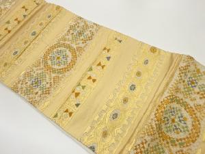 横段・丸に花々模様刺繍袋帯